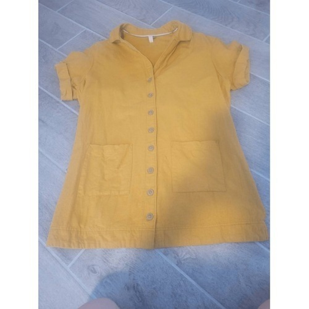 Pilcro Anthropologie Yellow Cotton Linen Button Front Shirt Dress XS